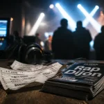 concert rap dijon : billets et flyers sur table en salle