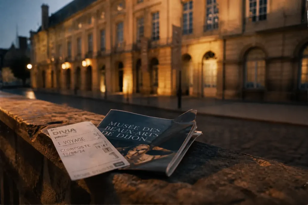 Musées dijon : billet et brochure devant le musée