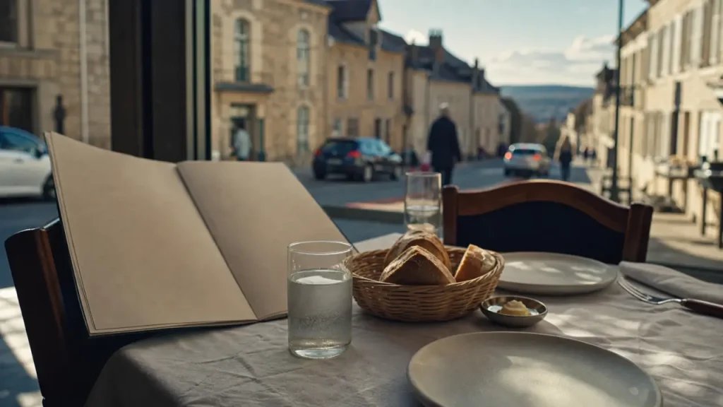 Restaurants fontaine les dijon : table près d’une baie vitrée, ambiance déjeuner
