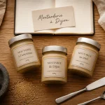 Visiter moutarderie dijon : pots en verre et graines de moutarde