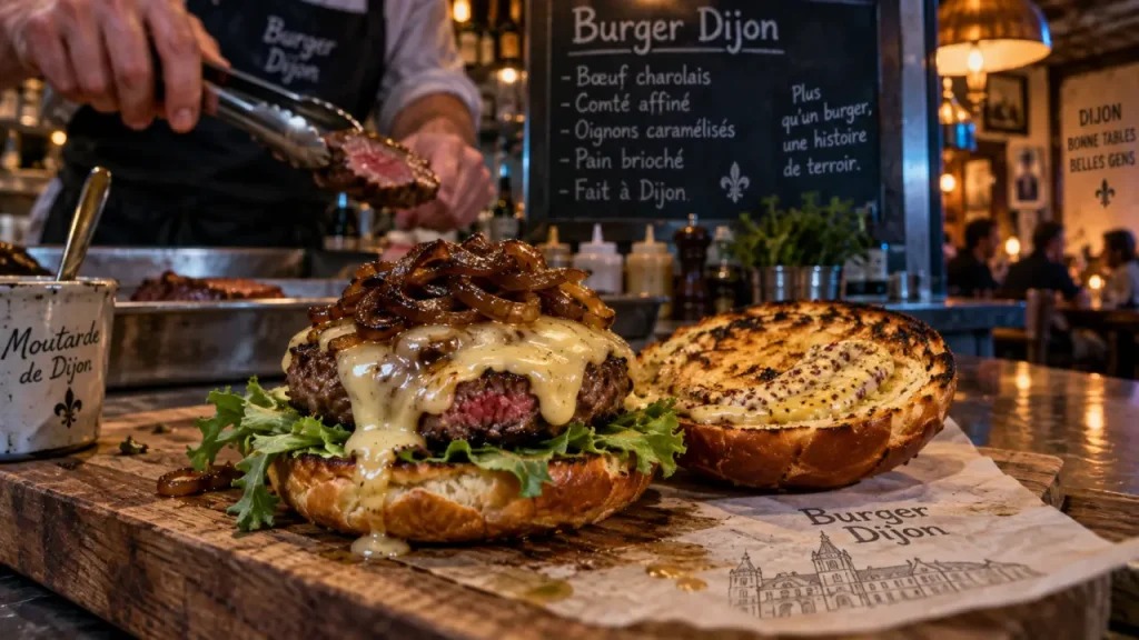 Burger dijon centre ville : burger artisanal avec comté et moutarde