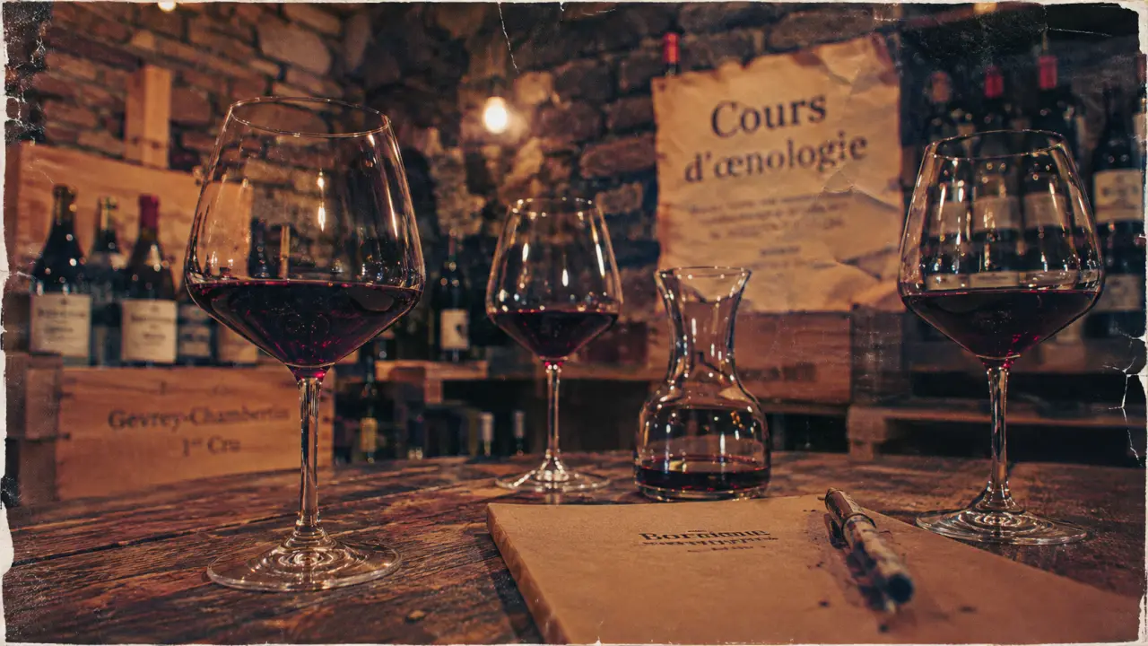Cours oenologie à Dijon : verres de vin Bourgogne en cave