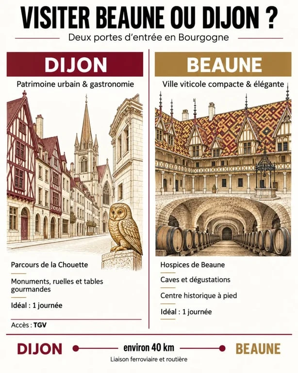 Visiter Beaune ou Dijon : comparaison des patrimoines, du vin et des expériences en Bourgogne