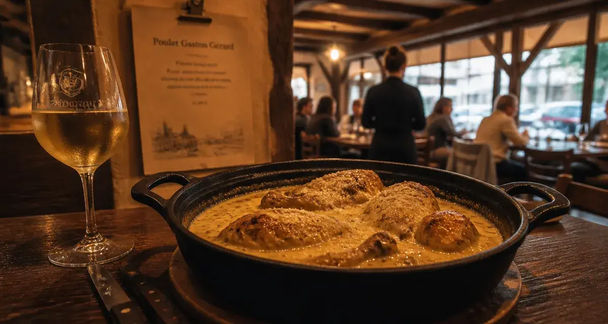 Restaurants dijon sud : poulet Gaston Gérard en cocotte en fonte, vue restaurant