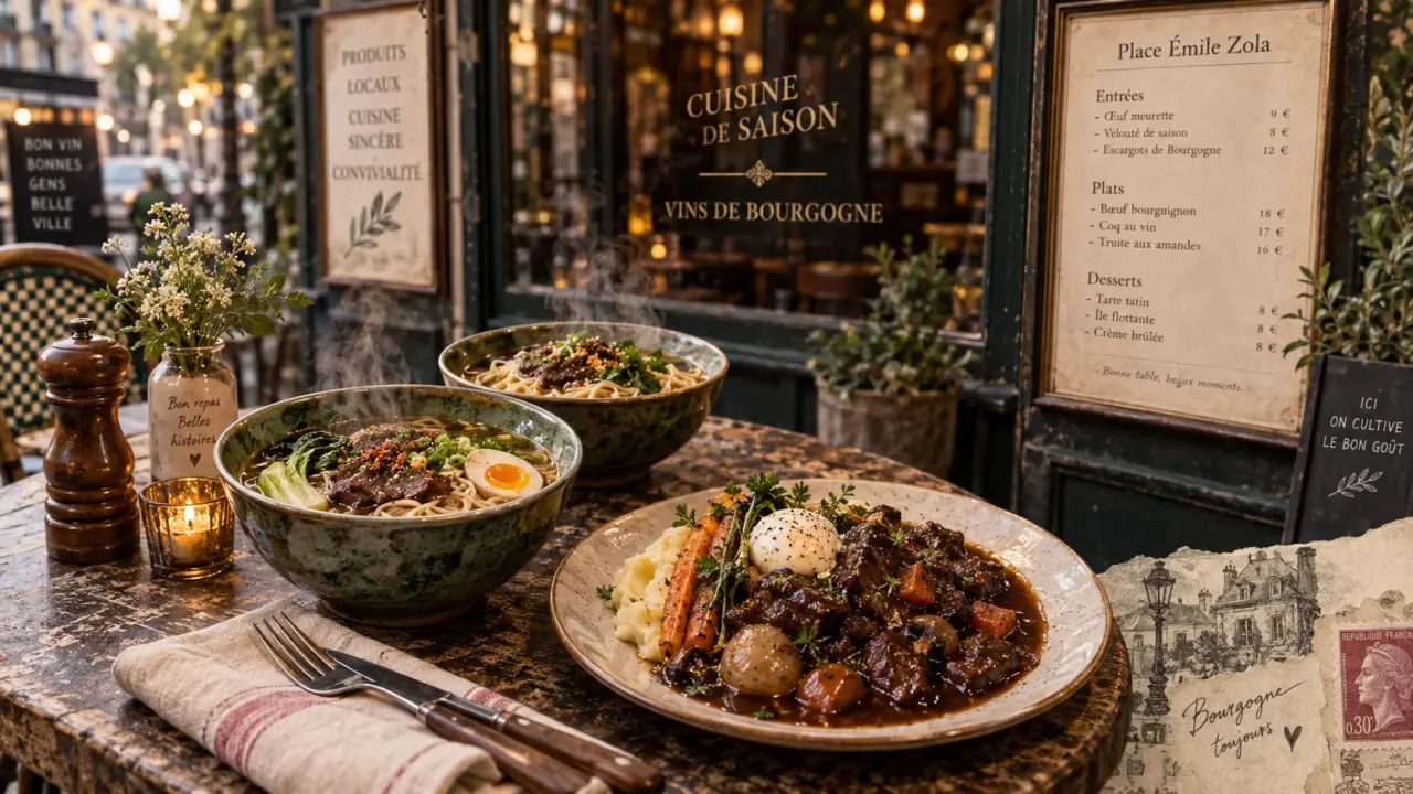 Restaurants place Émile Zola Dijon : noodles maison ou tradition bourguignonne