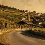 Route des grands crus depuis Dijon : route et vignes en Côte de Nuits et Beaune