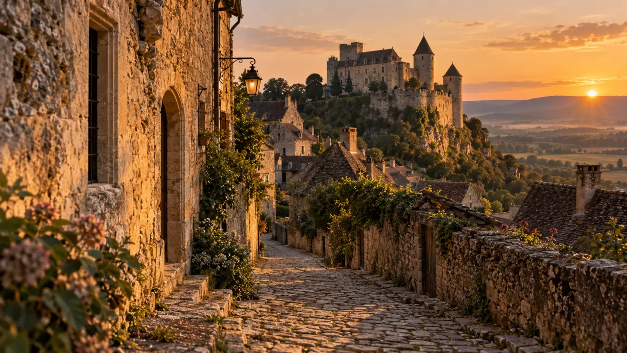 Châteauneuf en Auxois tourisme : rue et château perché