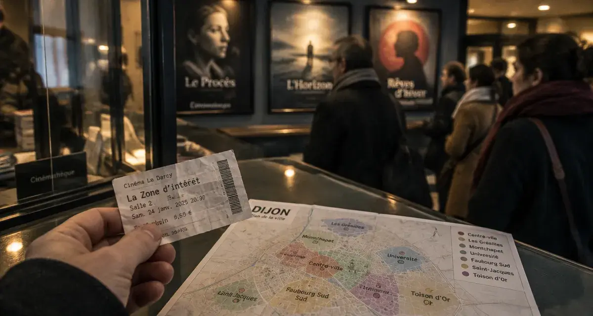 Cinéma Dijon centre : billets et affiches devant une salle