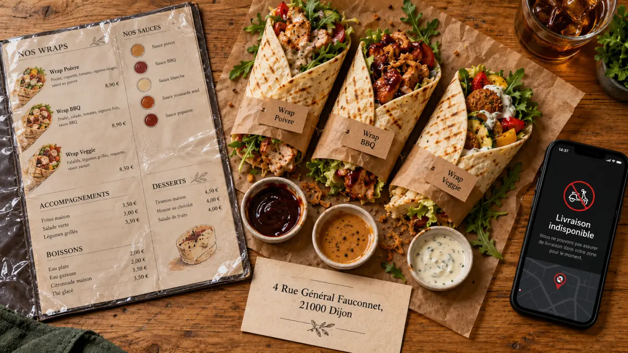 marcel burger dijon : wraps poivre BBQ veggie et livraison indisponible